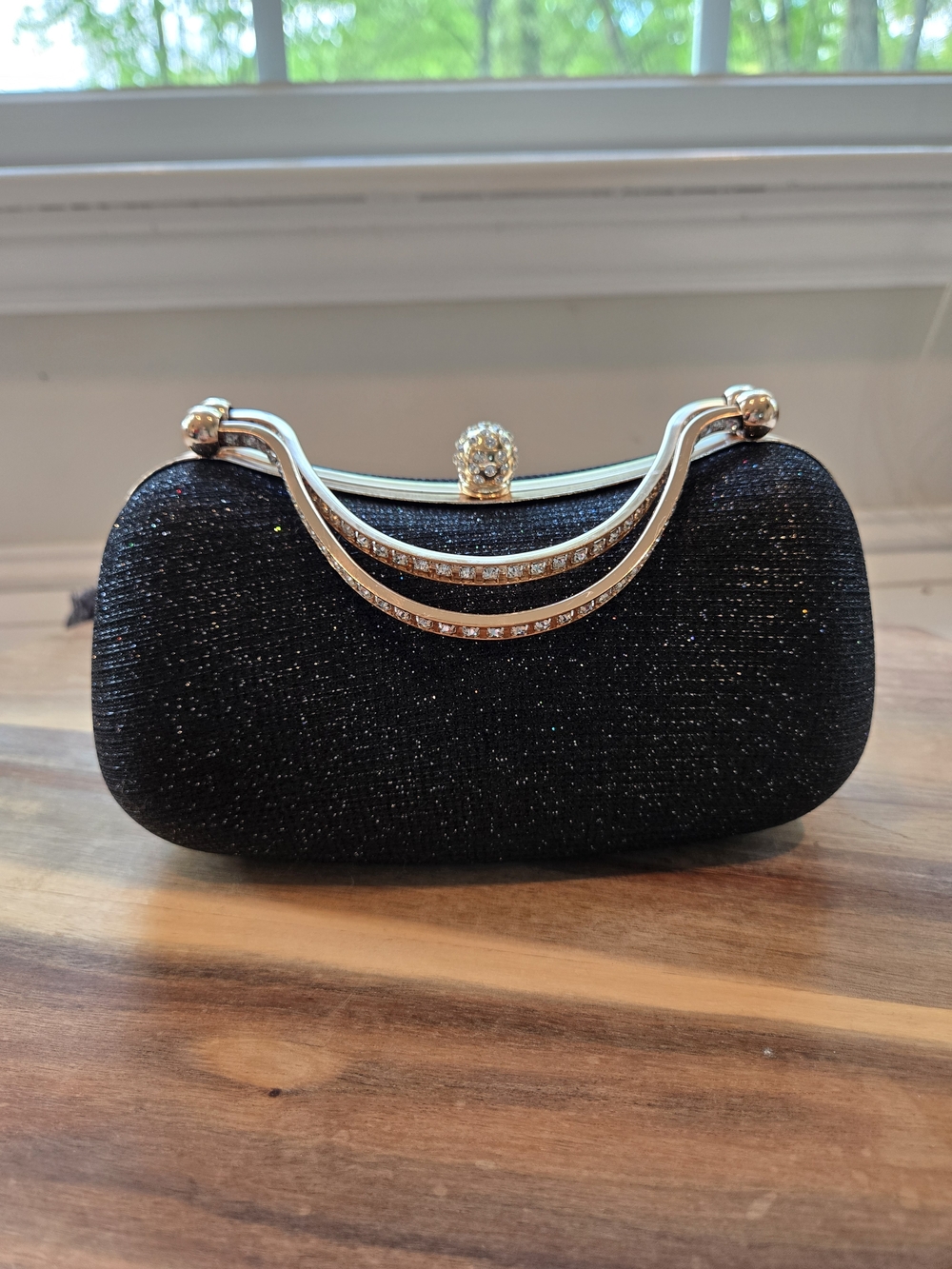 Black Sparkle Evening Clutch with Gold Handle